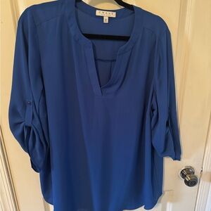 Chaus Women's Cobalt Blue Split-Neck Roll-Tab Blouse